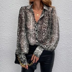 Snakeskin Print Button up Semi Sheer Shirt Top